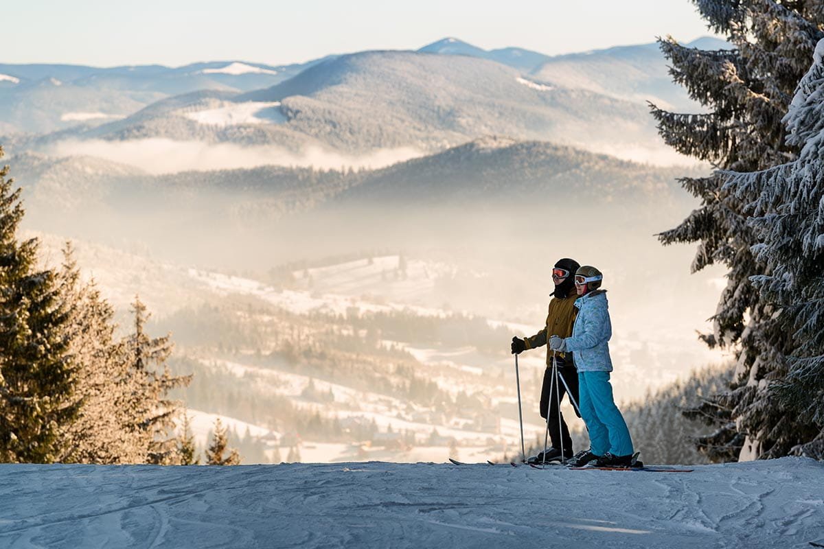Couple skiing